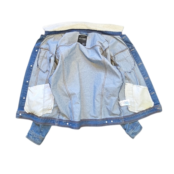 Vtg Hollywood Men's Sherpa Collar Jean Jacket Western Denim Wash trucker Chore M - Picture 4 of 9